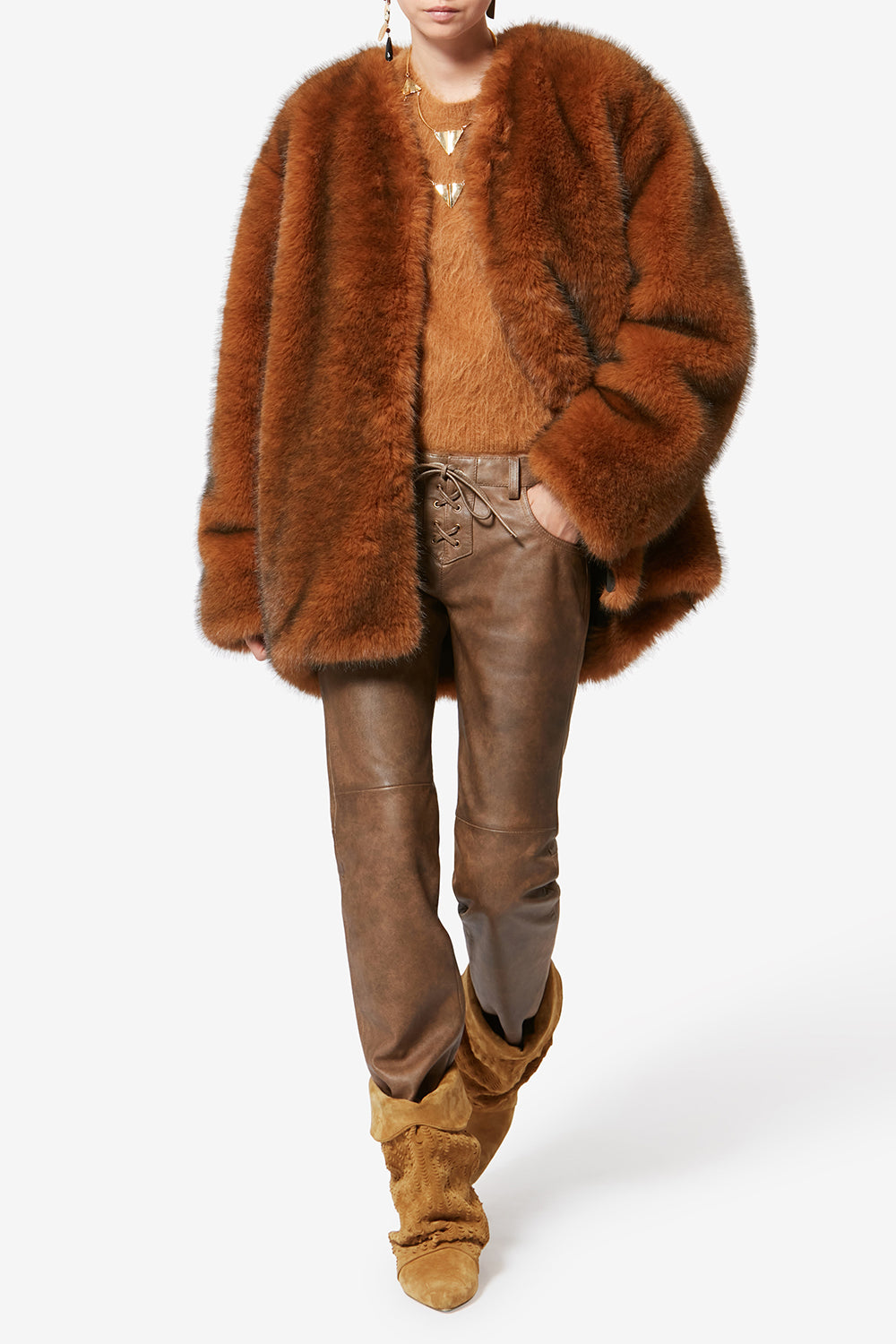 Stivali edrik in pelle - Cognac - Woman - 6