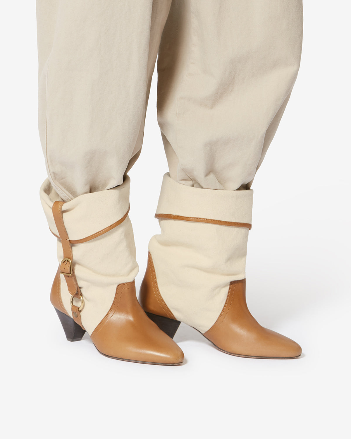 Darner buckle cotton boots - Ecru-chestnut - Woman - 5