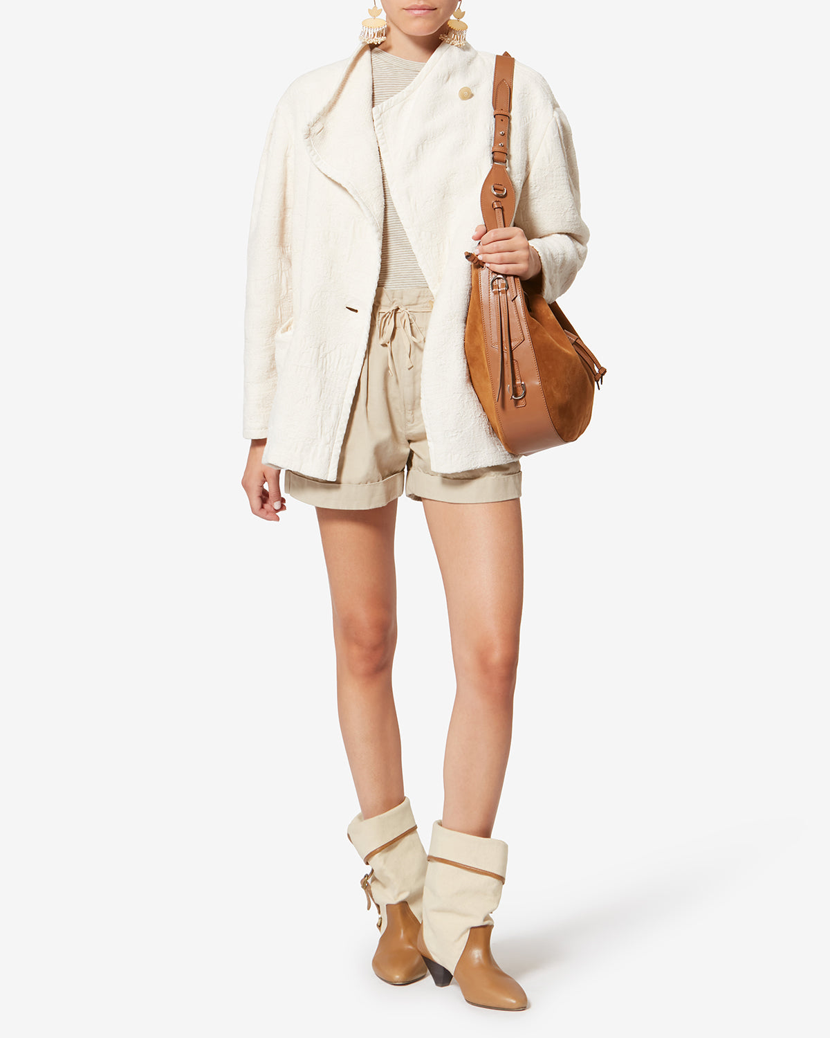 Darner buckle cotton boots - Ecru-chestnut - Woman - 6