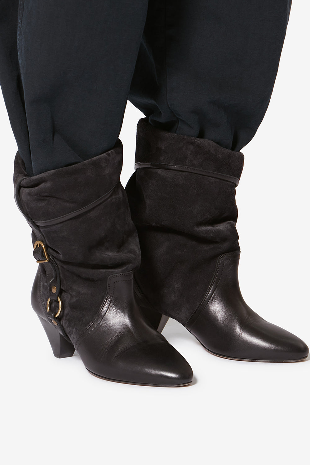 Stivali darner buckle in pelle scamosciata - Nero lavato - Woman - 5