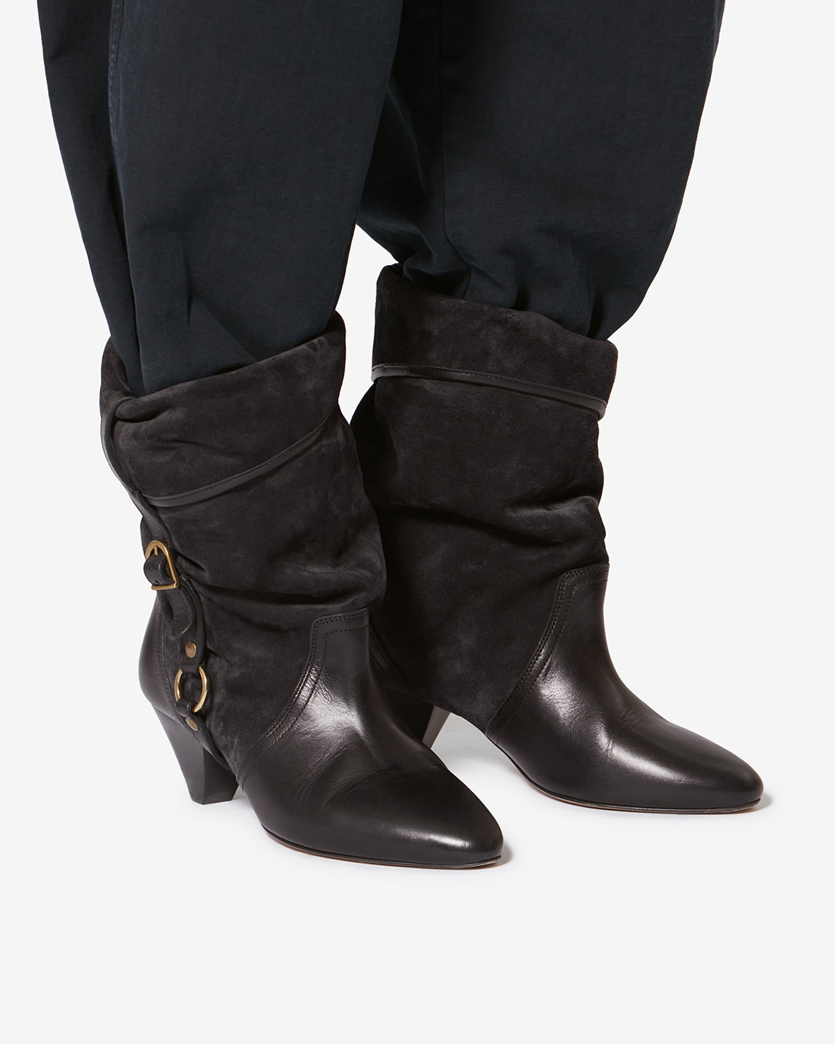 Stivali darner buckle in pelle scamosciata - Nero lavato - Woman - 5