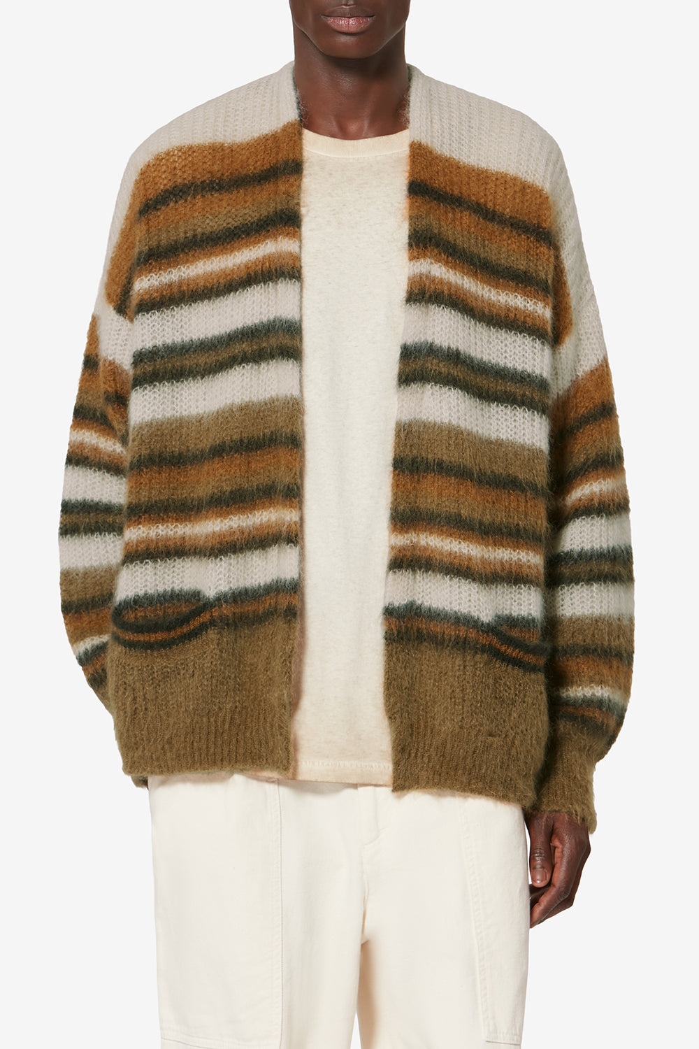 Cardigan in mohair a righe danah - Ecru/camel - Man - 4