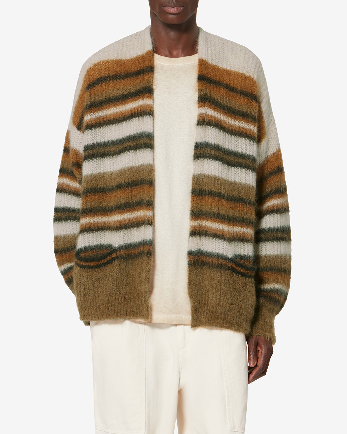 Danah striped mohair cardigan - Ecru/camel - Man - 3