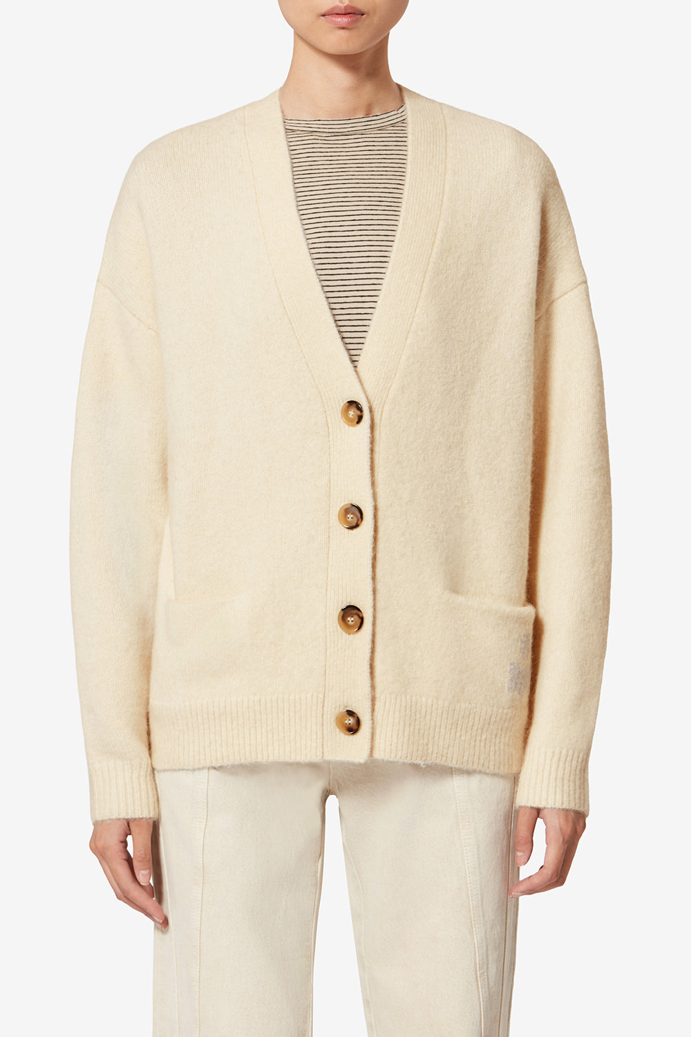 Cárdigan con logo en alpaca eborah - Crudo - Woman - 4