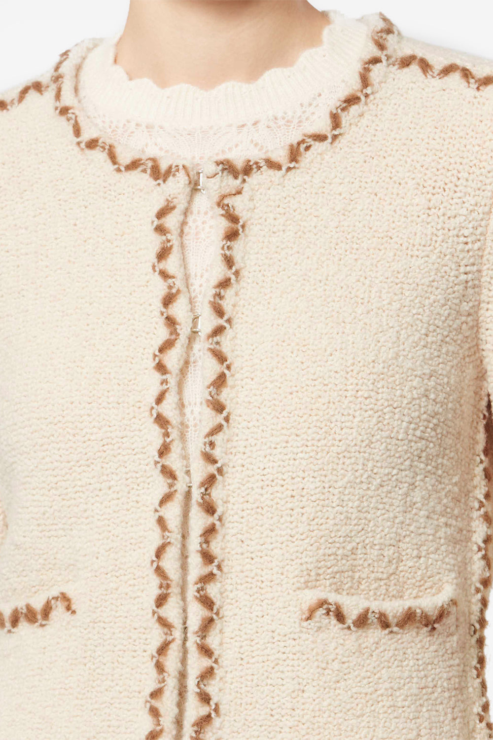 Cardigan rochelle in tweed di lana merino - Ecru-bronze - Woman - 3