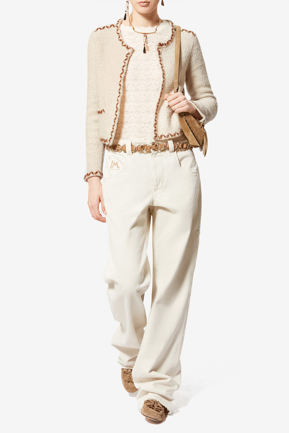 Cardigan rochelle in tweed di lana merino - Ecru-bronze - Woman - 2