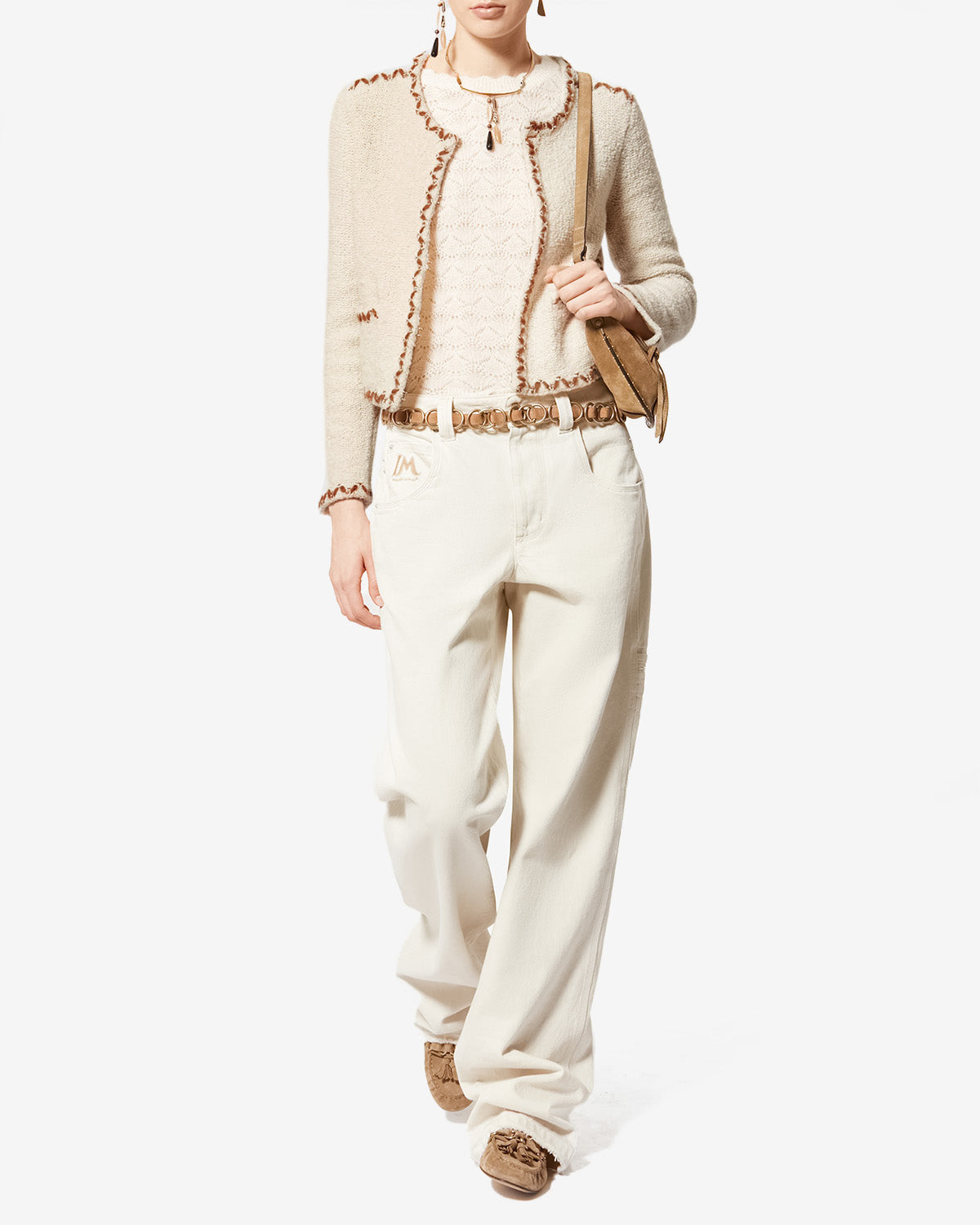 Rochelle メリノウールツイード カーディガン - Ecru-bronze - Woman - 1