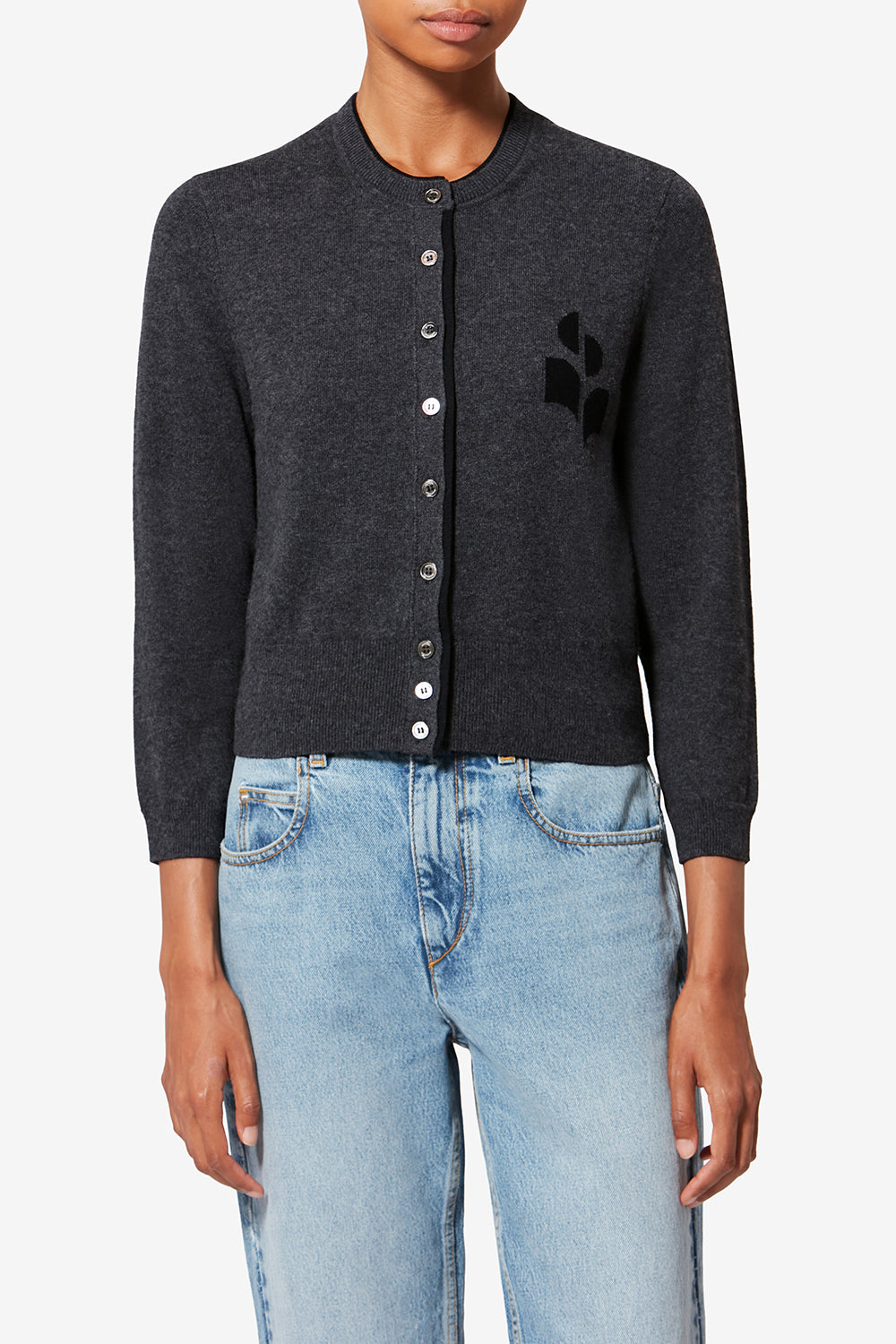 Cardigan bicolor in cotone e lana lona - Anthracite-black - Woman - 4