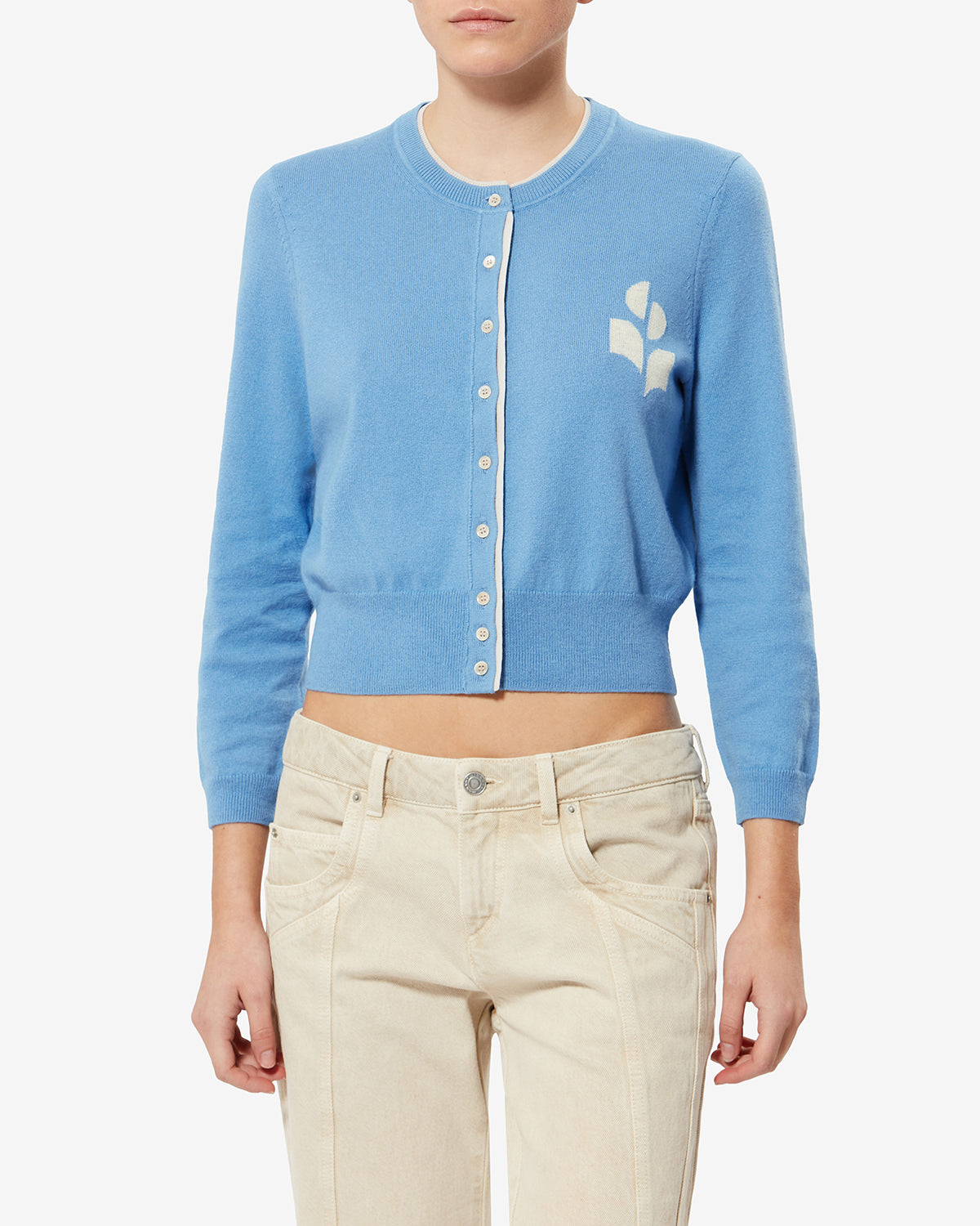 Strickjacke lona aus wolle und baumwolle - Dusky blue-light grey - Woman - 3