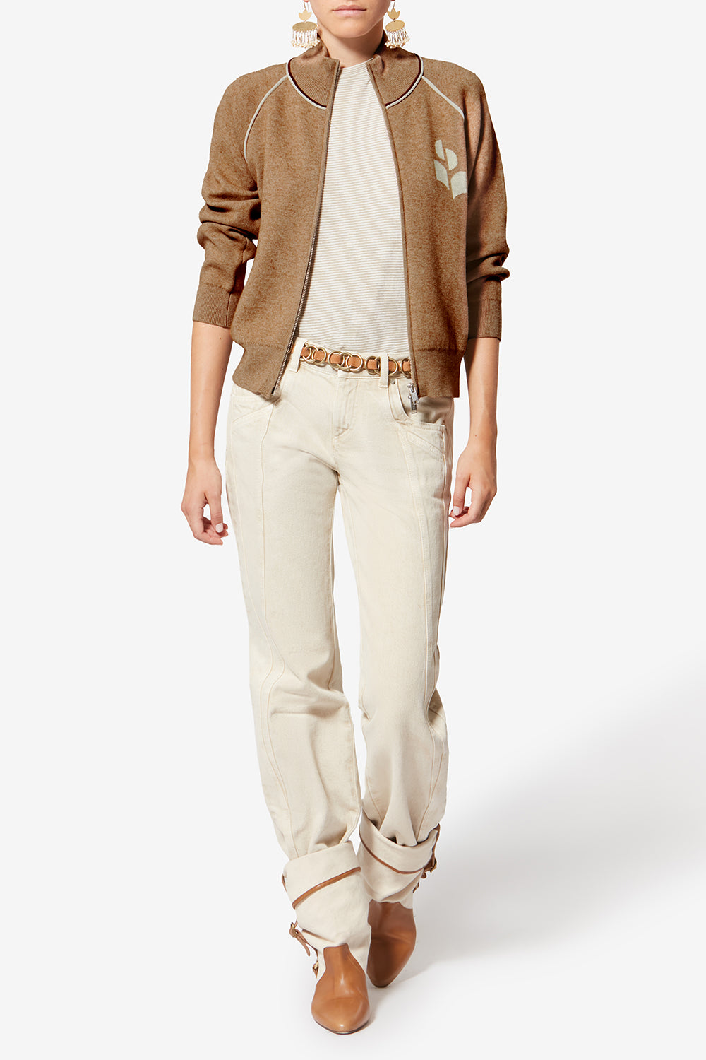 Cardigan sporty logo lanya - Camel-light grey - Woman - 2