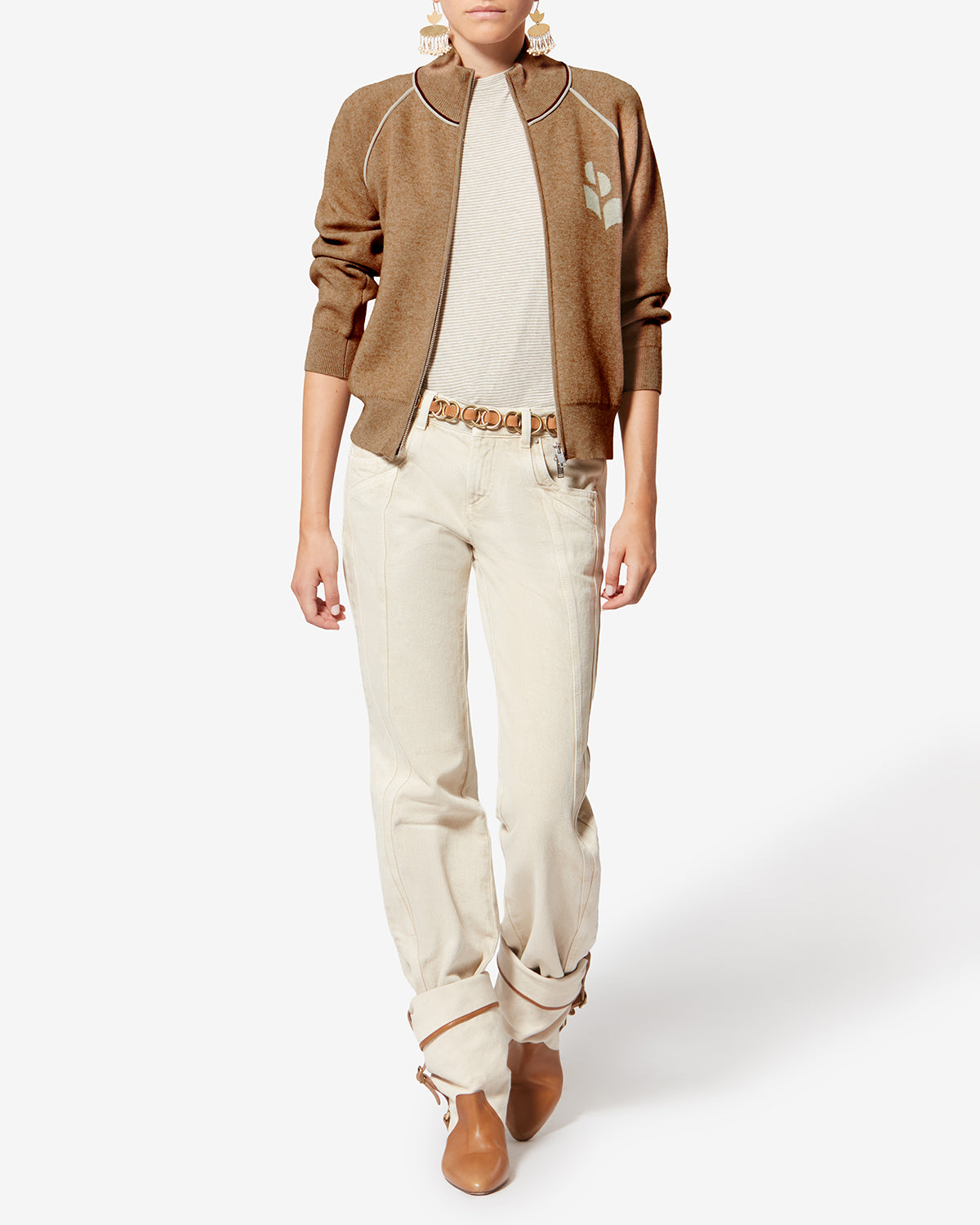 Cárdigan deportivo con logo de lanya - Camel-light grey - Woman - 1