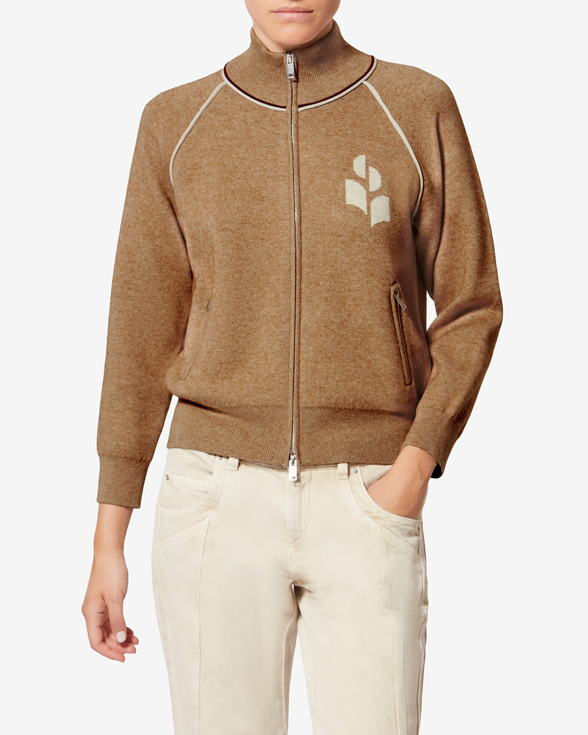Cárdigan deportivo con logo de lanya - Camel-light grey - Woman - 3