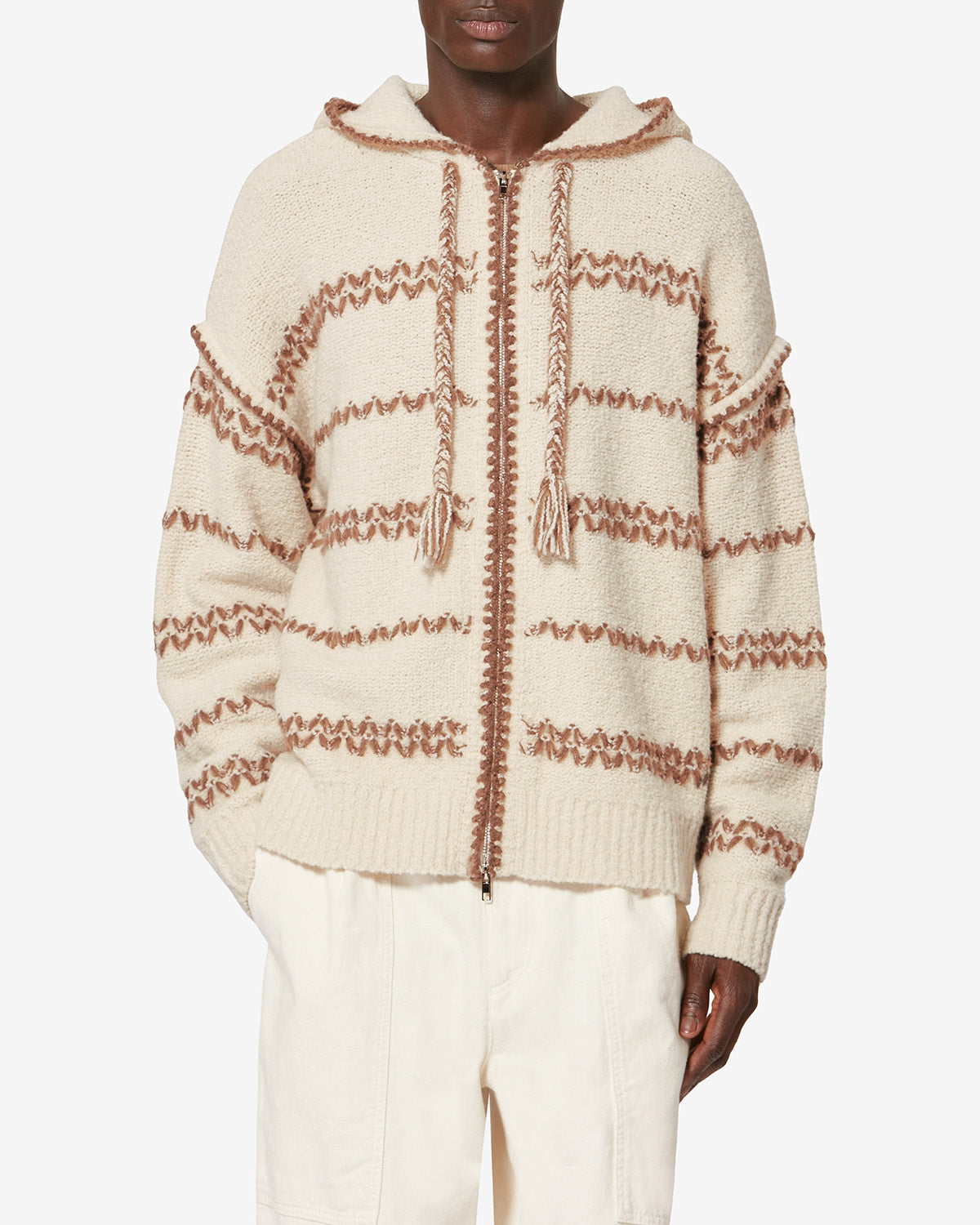 Cardigan in lana mouliné rolian - Ecru-bronze - Man - 3