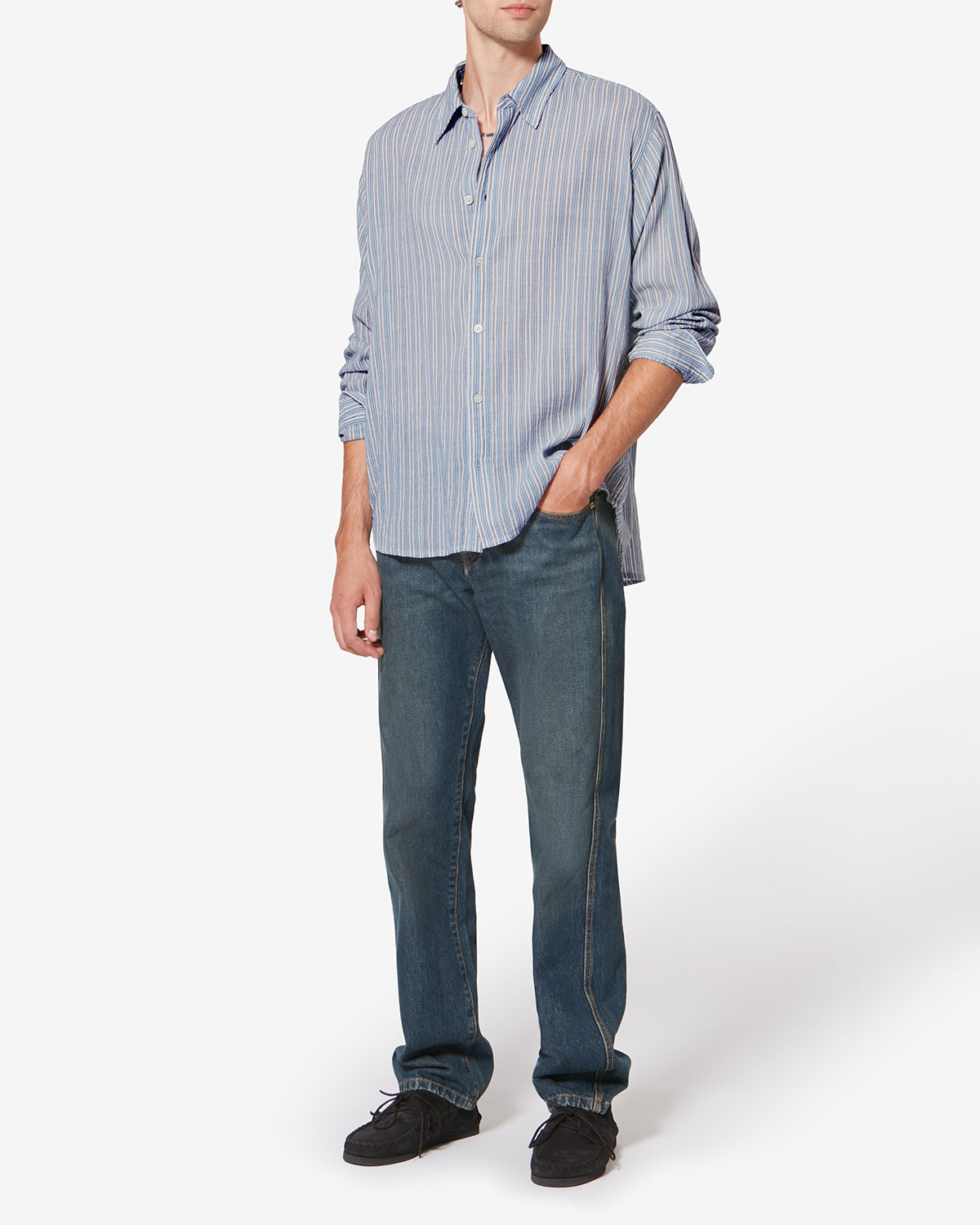 Camisa de rayas en relieve cybilio - Azul - Man - 1