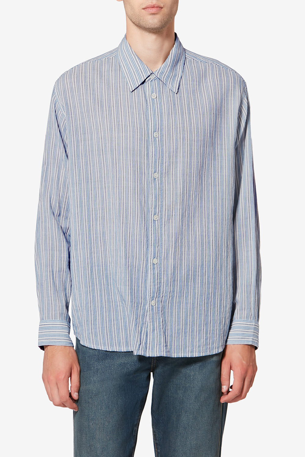Camicia a righe waffle cybilio - Blu - Man - 4
