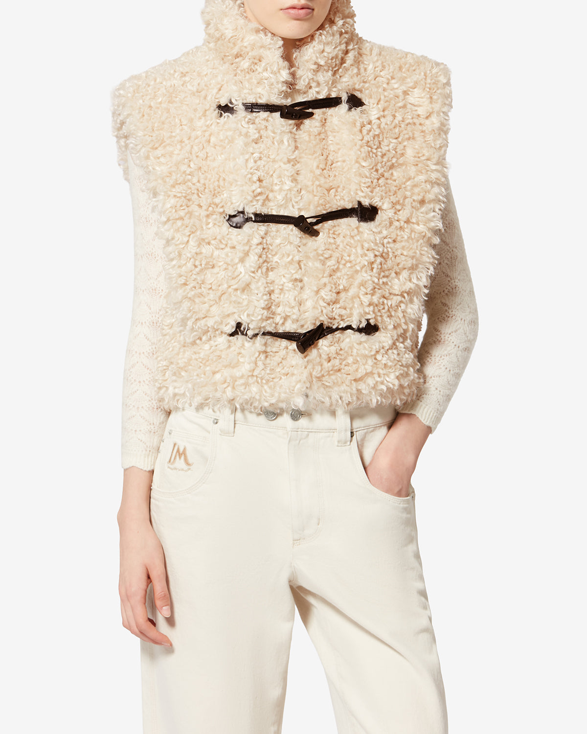 Alisa bouclé faux fur vest - Ecru - Woman - 3