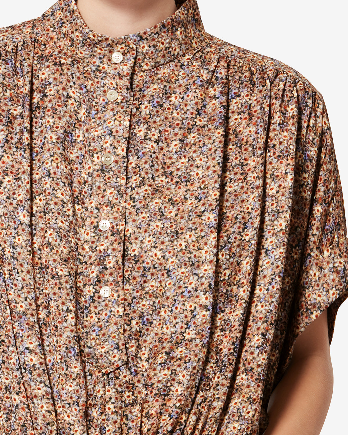 Azalea floral silk jacquard top - Ochre - Woman - 2