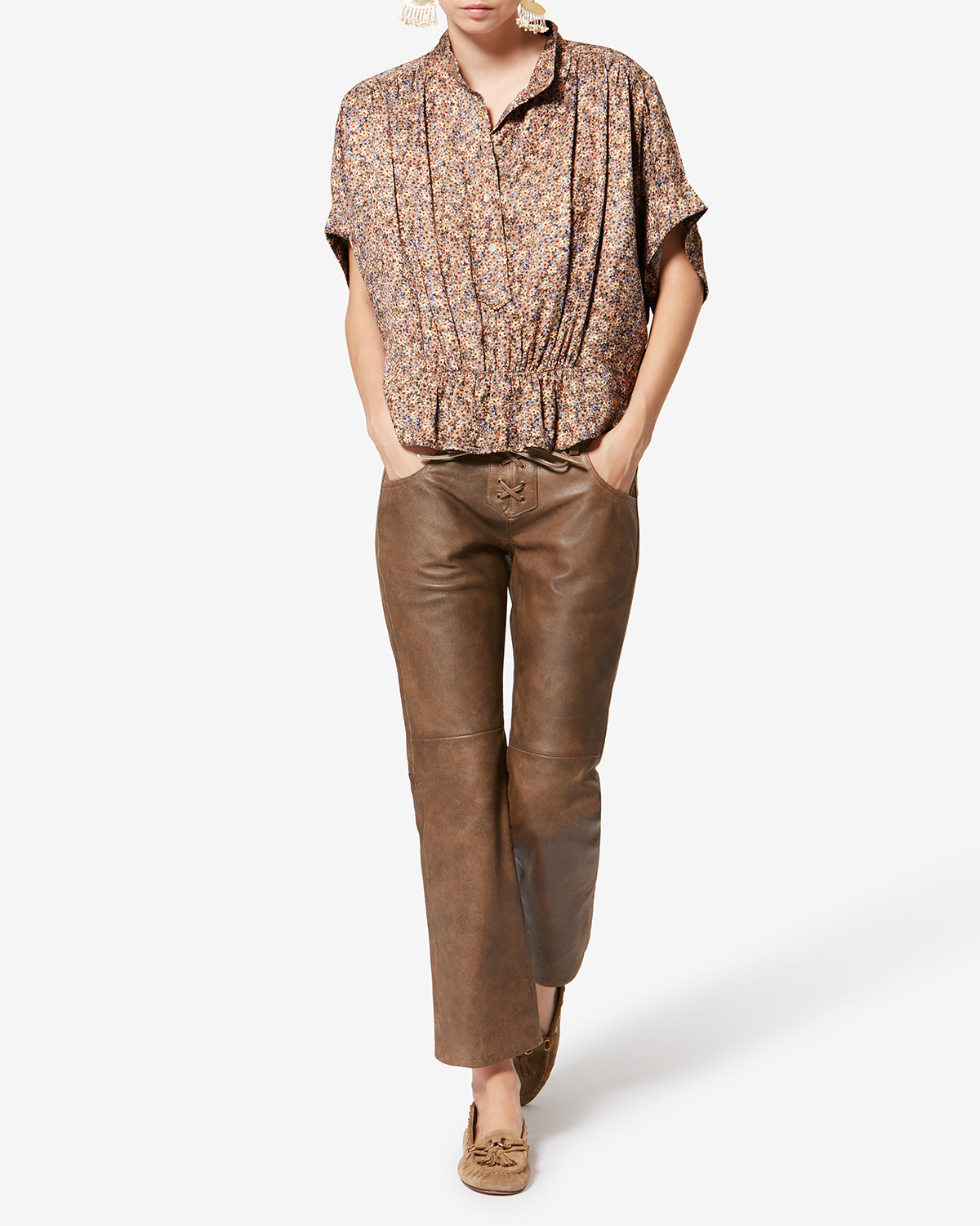 Azalea floral silk jacquard top - Ochre - Woman - 1