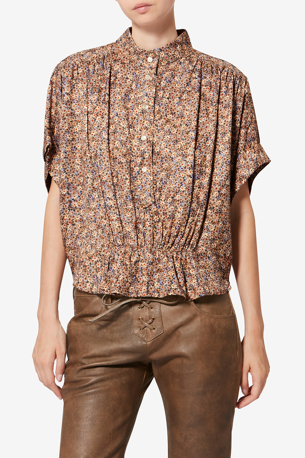 Top de jacquard de seda con estampado floral azalea - Ochre - Woman - 4