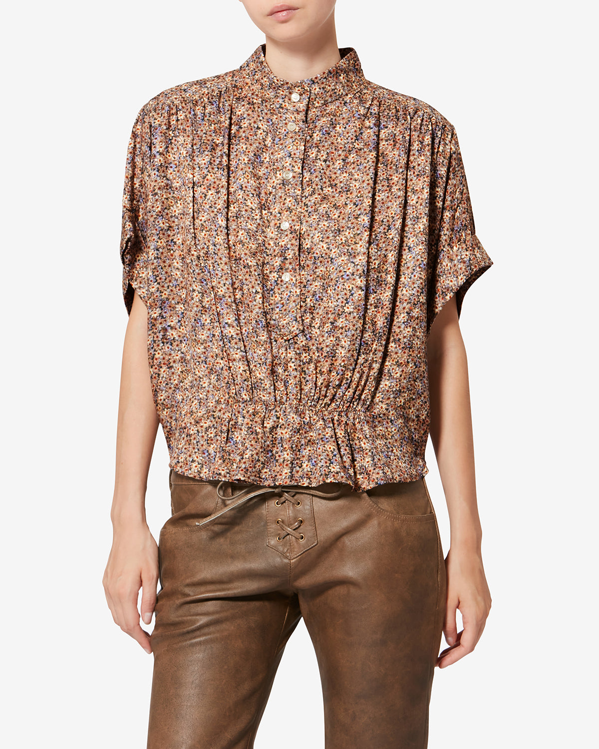 Azalea floral silk jacquard top - Ochre - Woman - 3