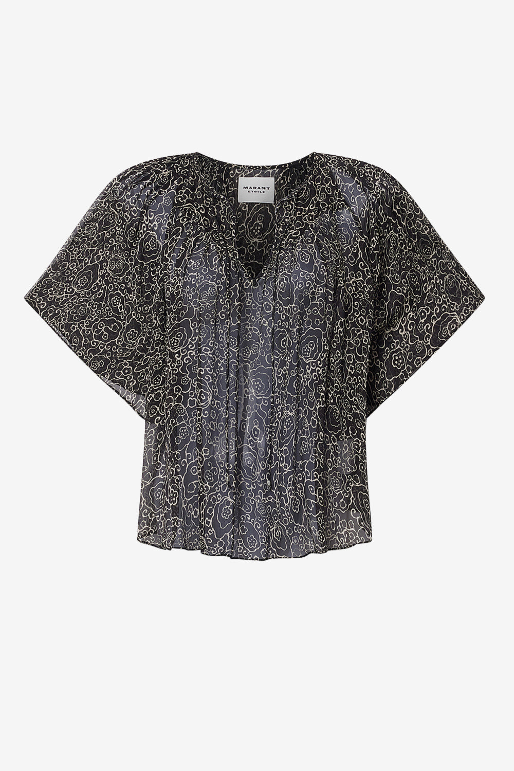 Neslya short-sleeve printed muslin blouse - Black and ecru - Woman - 1