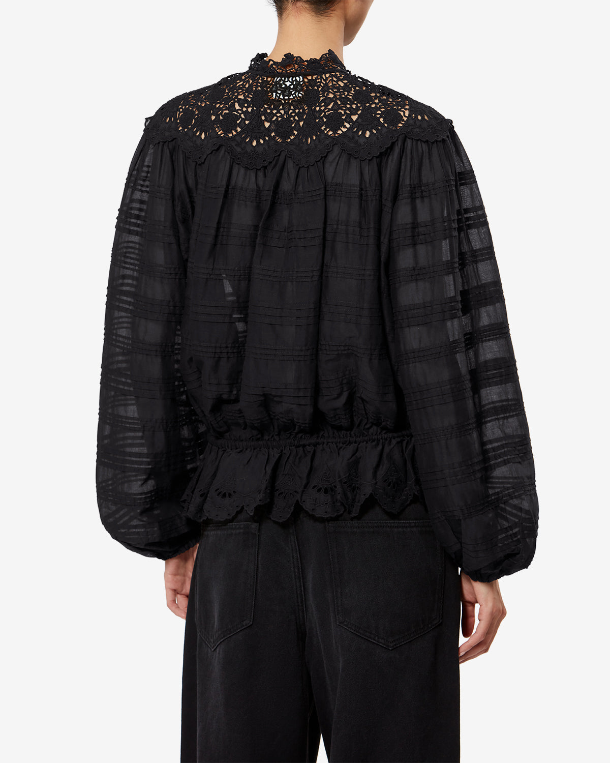 Polly cotton and floral lace blouse - Black - Woman - 4