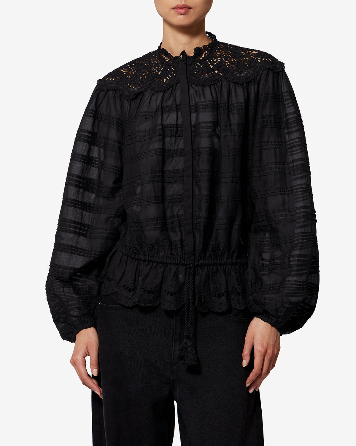 Polly cotton and floral lace blouse - Black - Woman - 3