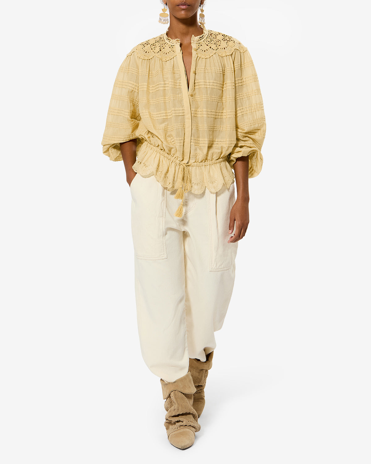ISABEL MARANT ラッフルブラウス POLLY TOP Woman light ochre | ISABEL MARANT Official online store