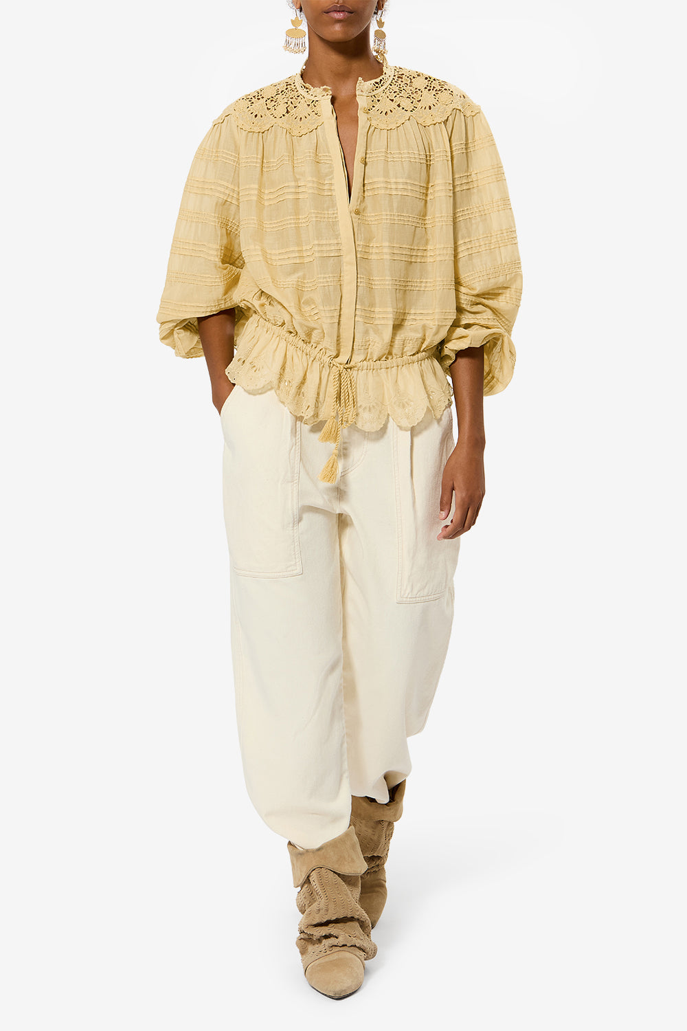 Polly 코튼 플로럴 레이스 블라우스 - Light ochre - Woman - 2