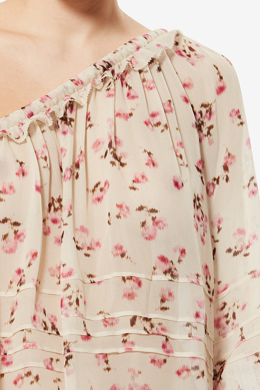 Top asimétrico loeva en gasa estampada - Beige - Woman - 3