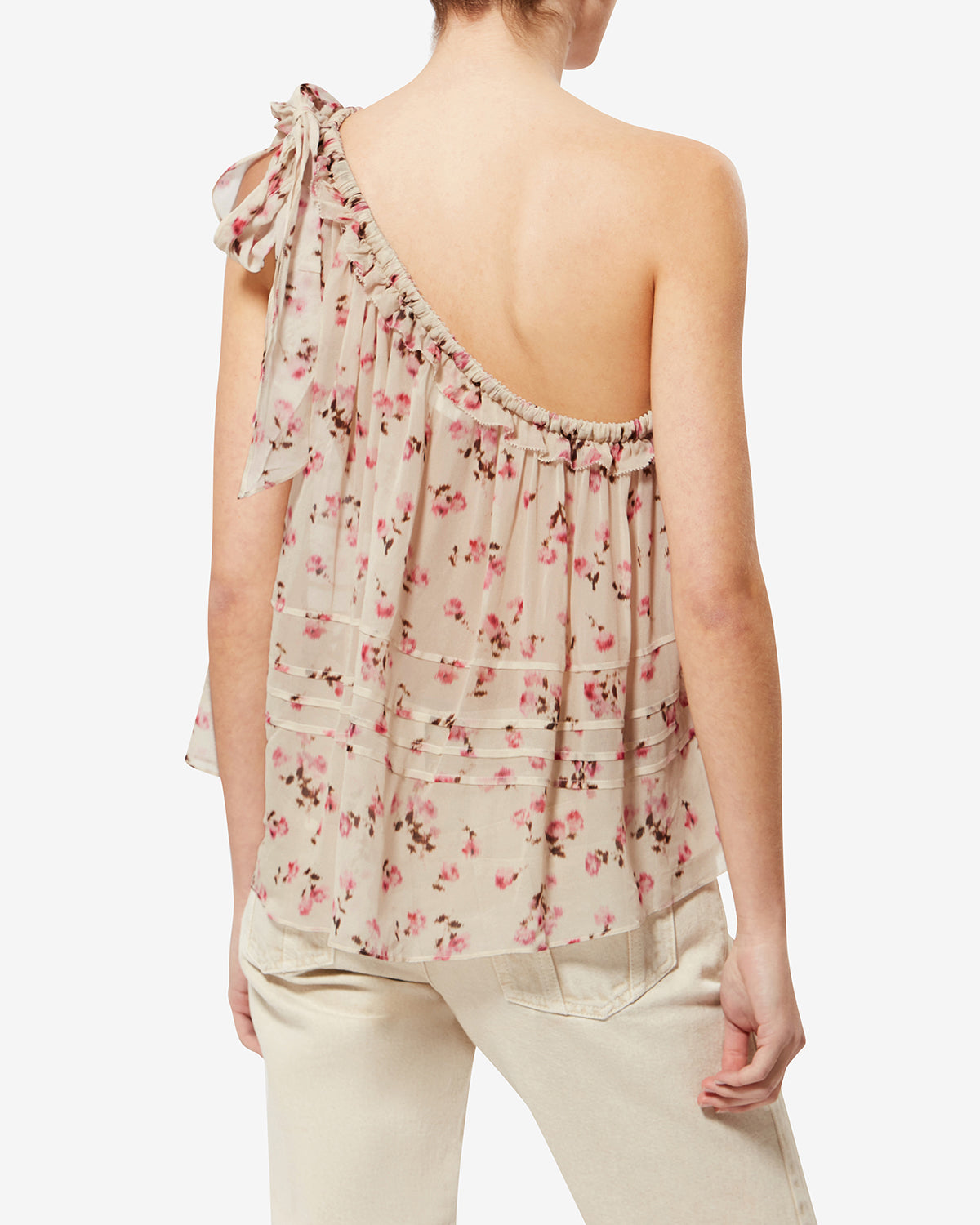 Top asimétrico loeva en gasa estampada - Beige - Woman - 4