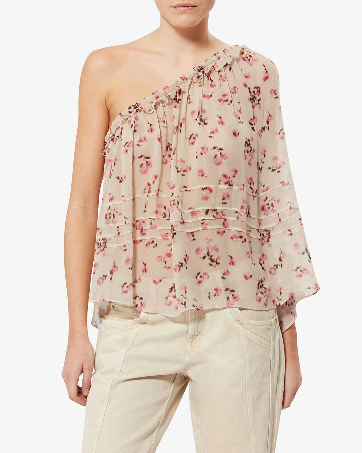 Top asimétrico loeva en gasa estampada - Beige - Woman - 3