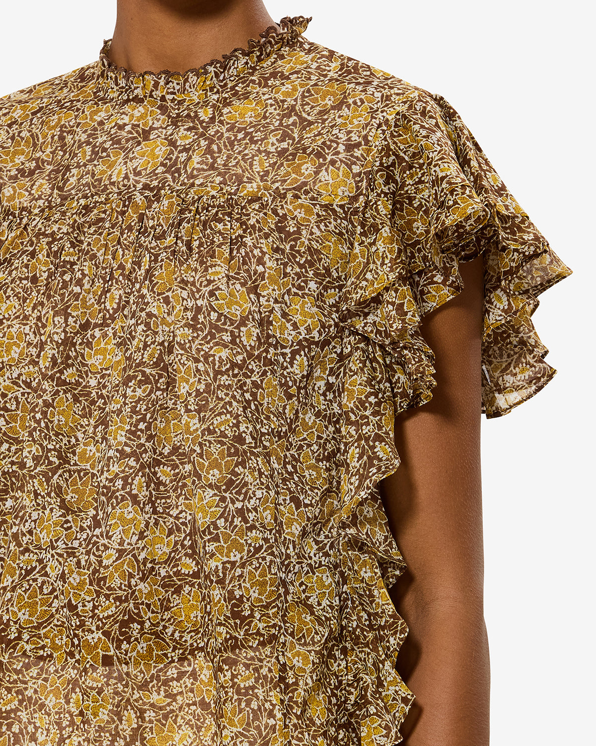 Dalyane frilly printed cotton voile top - Khaki - Woman - 2