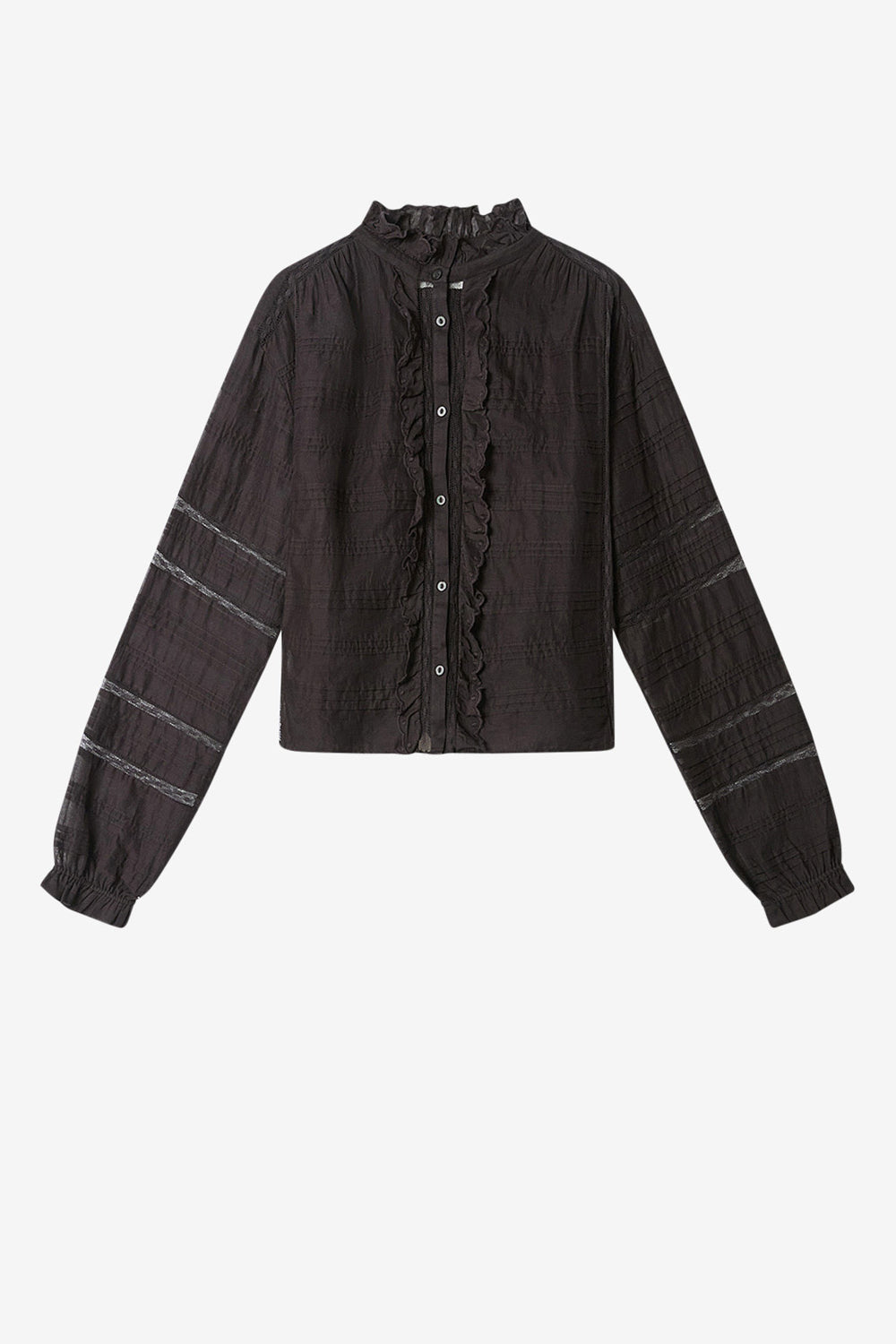 Blusa peline en algodón y encaje floral - Negro - Woman