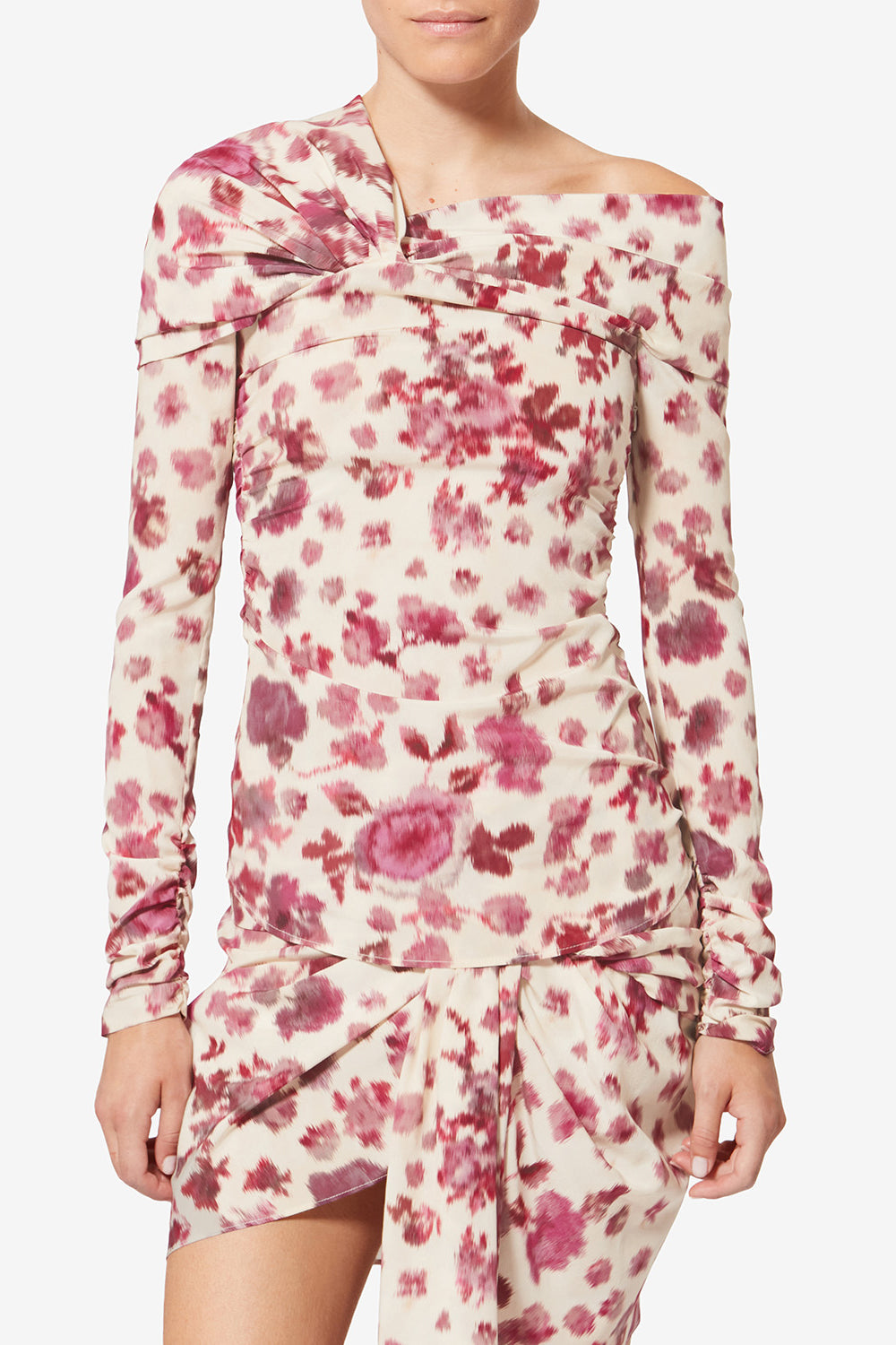 Danka 스트레치 실크 프린트 드레이프 탑 - 분홍색 - Woman - 4