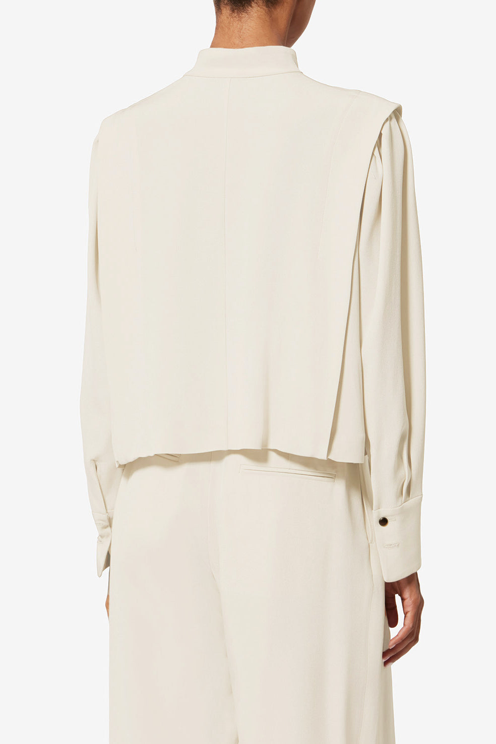 Felissa long-sleeve flowing crepe top - Ecru - Woman - 5