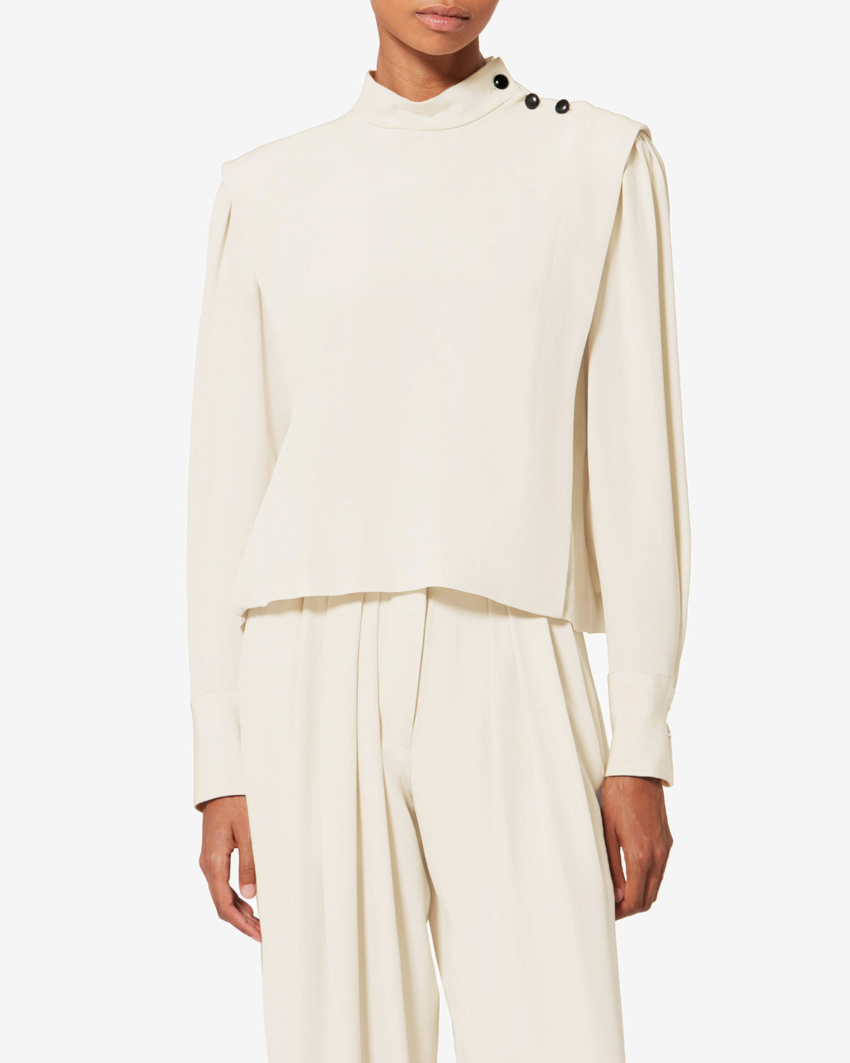 Felissa long-sleeve flowing crepe top - Ecru - Woman - 3