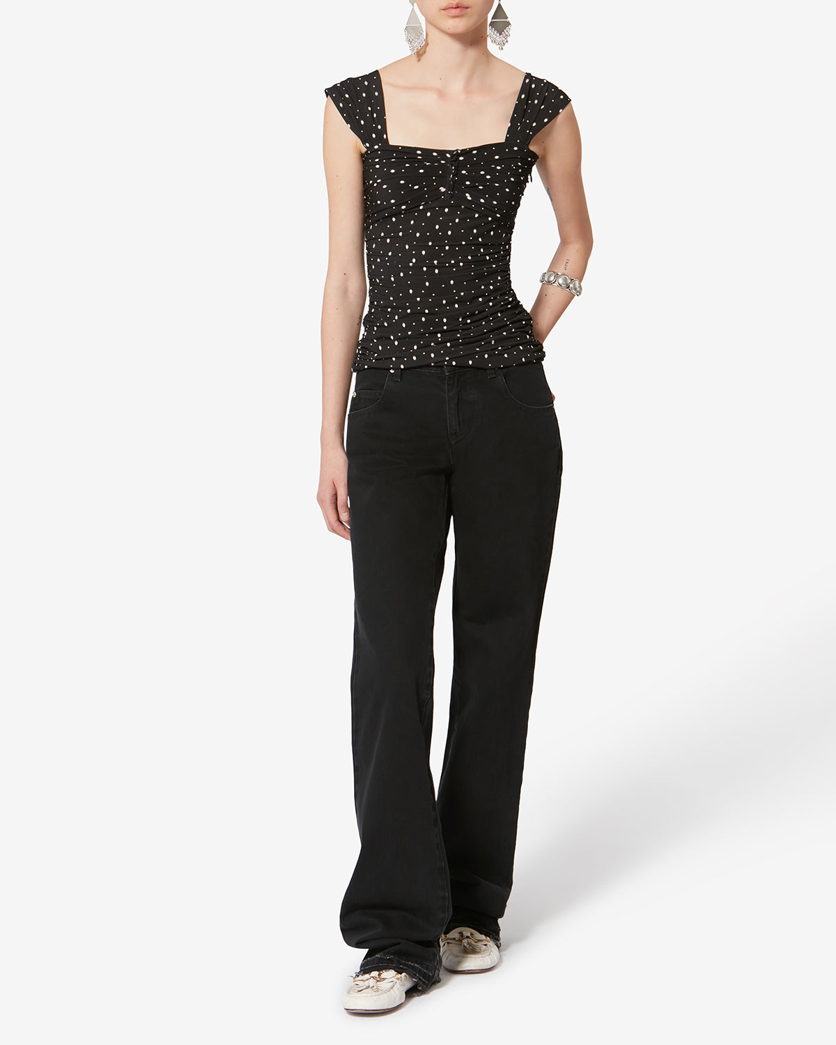 GEMINA TOP Woman black and ecru | ISABEL MARANT Official online store