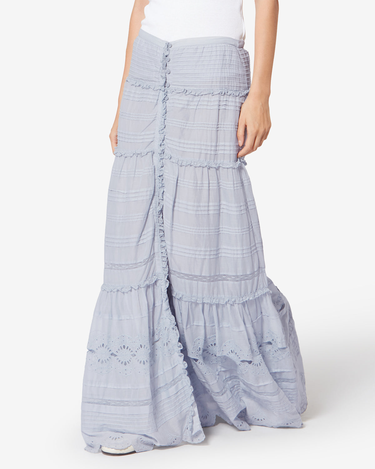 Enagua con volantes paoline en algodón y encaje floral - Azul claro - Woman - 3