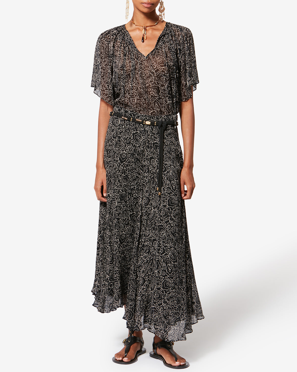 Lycia printed muslin skirt - Black and ecru - Woman - 1