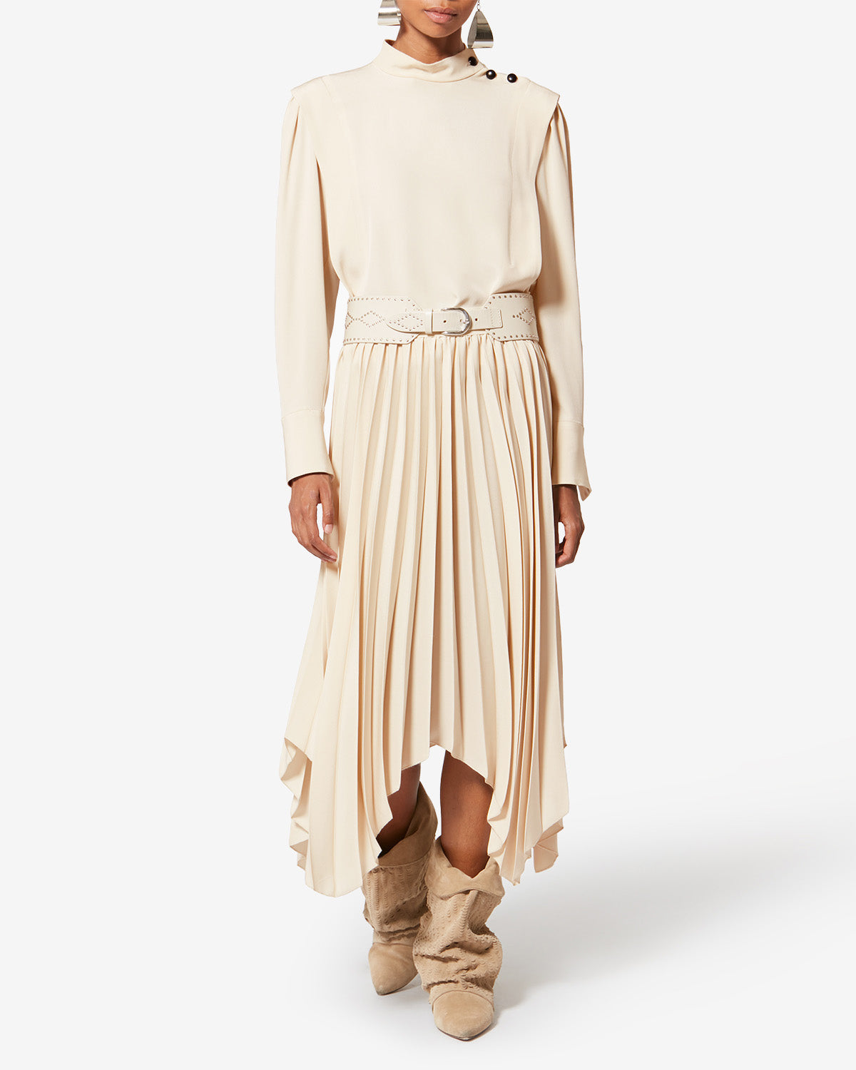 Felixa long pleated flowing crepe skirt - Ecru - Woman - 1