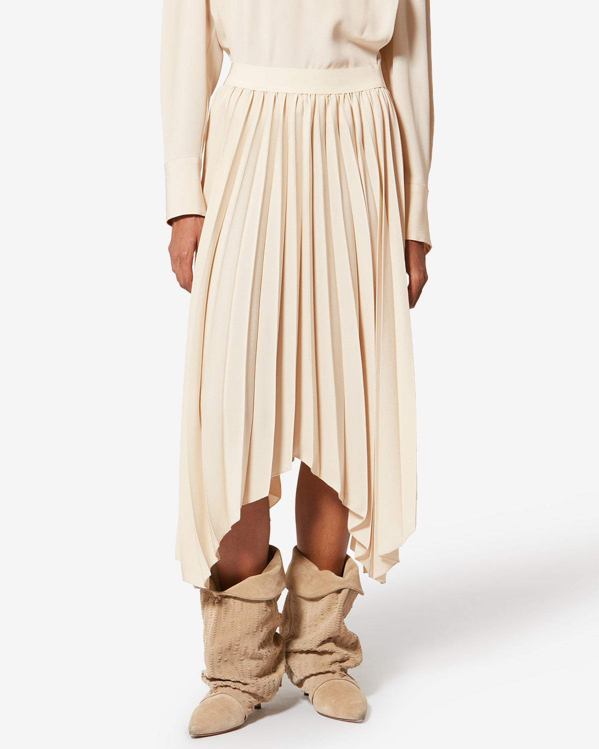 Felixa long pleated flowing crepe skirt - Ecru - Woman - 3