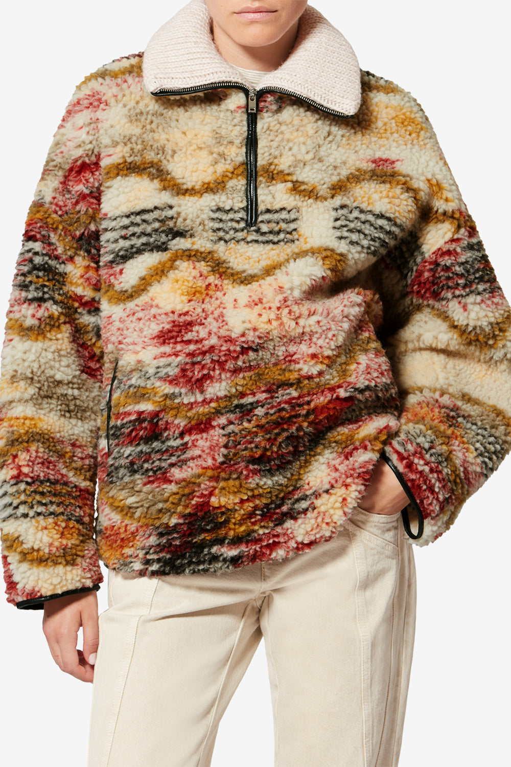 Marner fleece cloud print coat - Ecru-ochre - Woman - 4