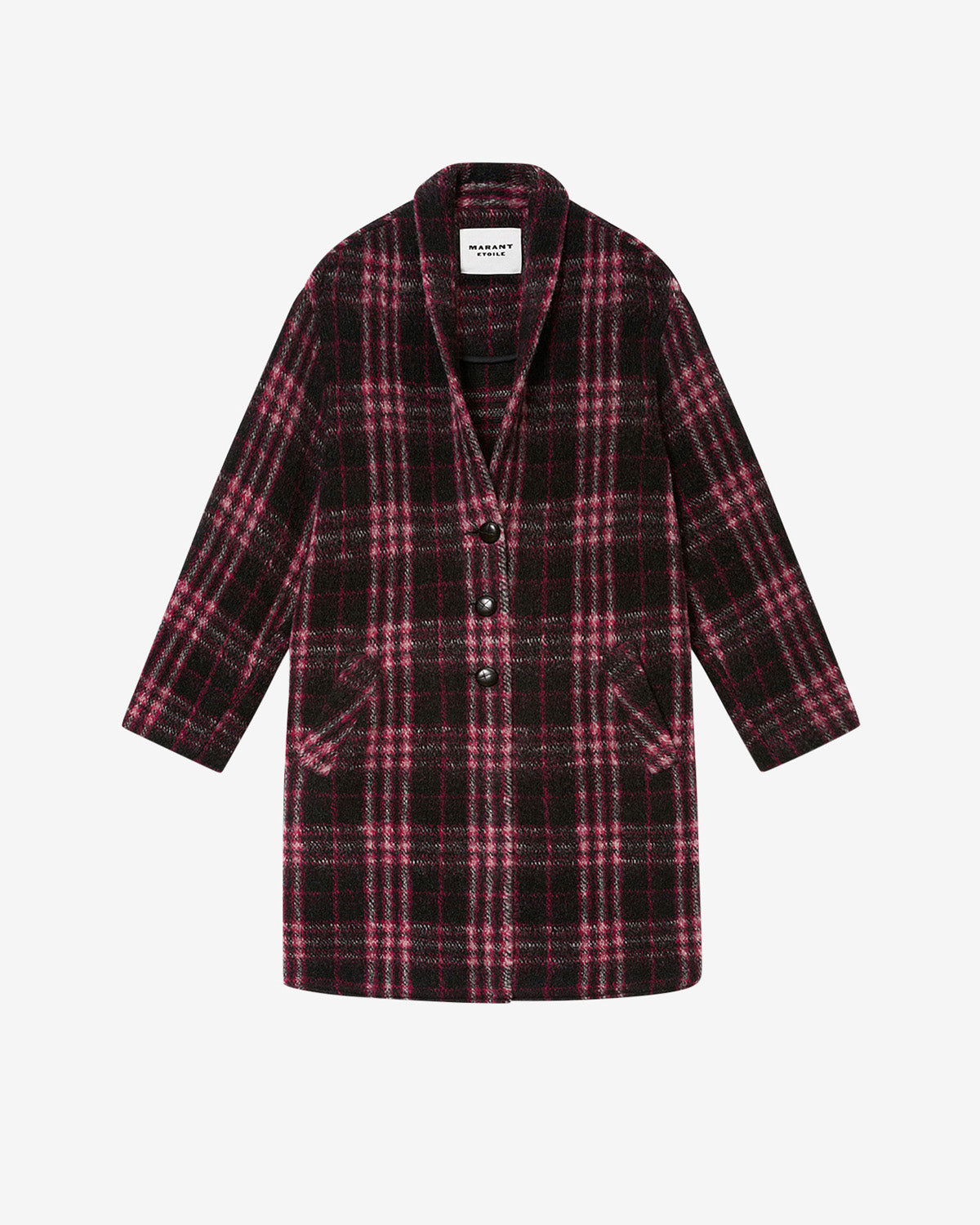 Gabriel long checkered wool coat - Black-fuchsia - Woman - 5
