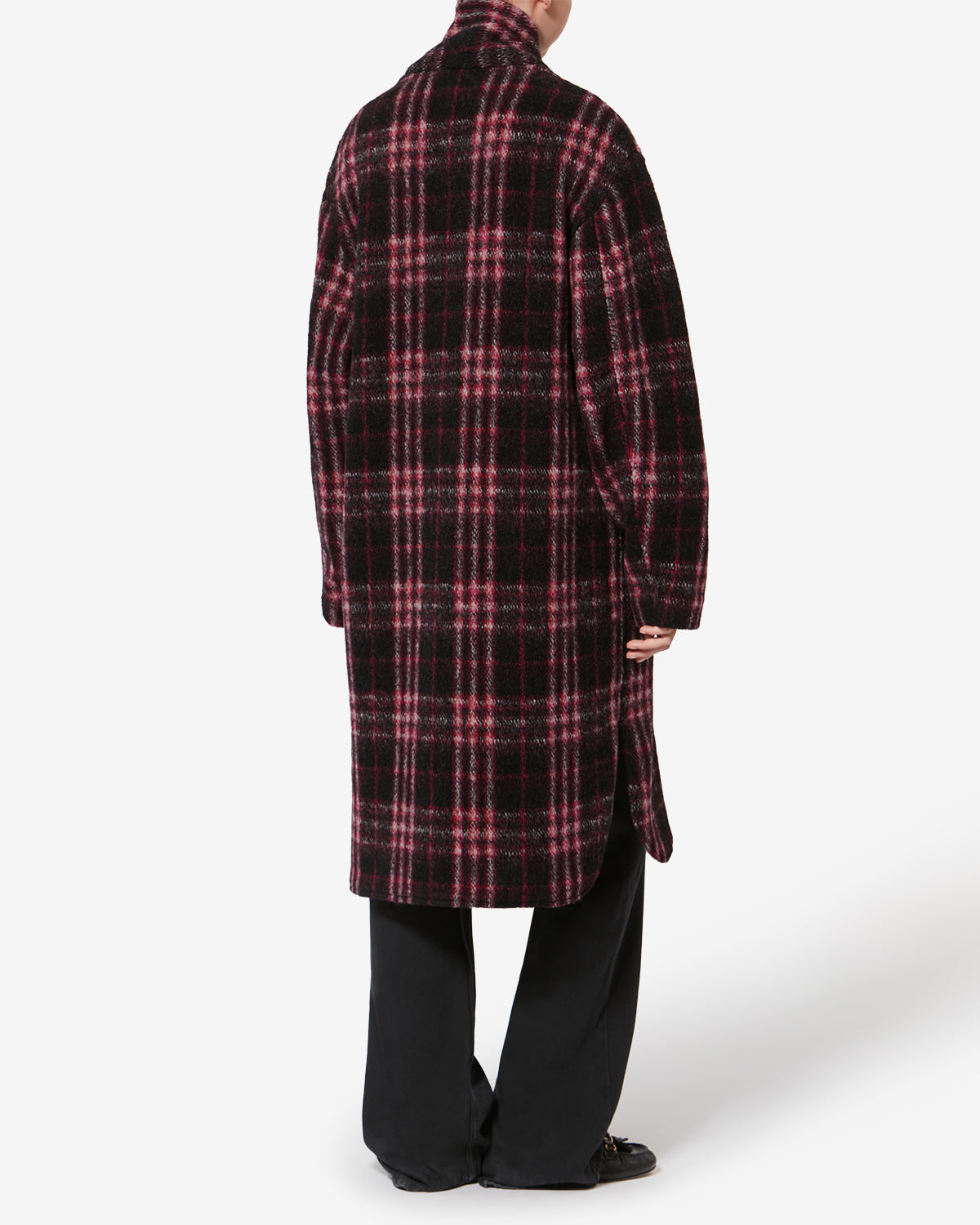 Gabriel long checkered wool coat - Black-fuchsia - Woman - 4