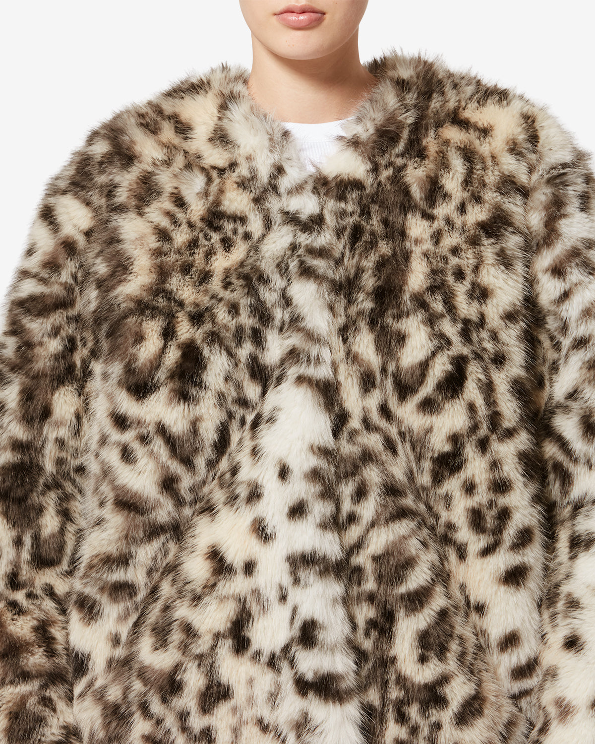 Aglae short faux fur coat - Ecru and black - Woman - 2