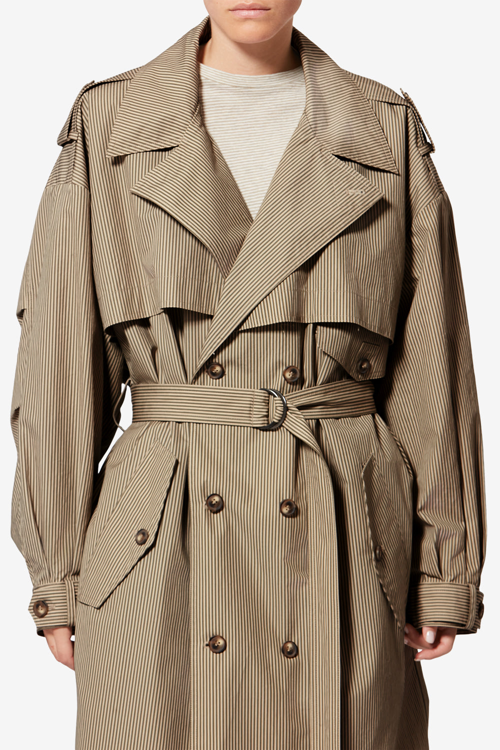 Chilma ストライプ コットン トレンチコート - Beige-khaki - Woman - 4