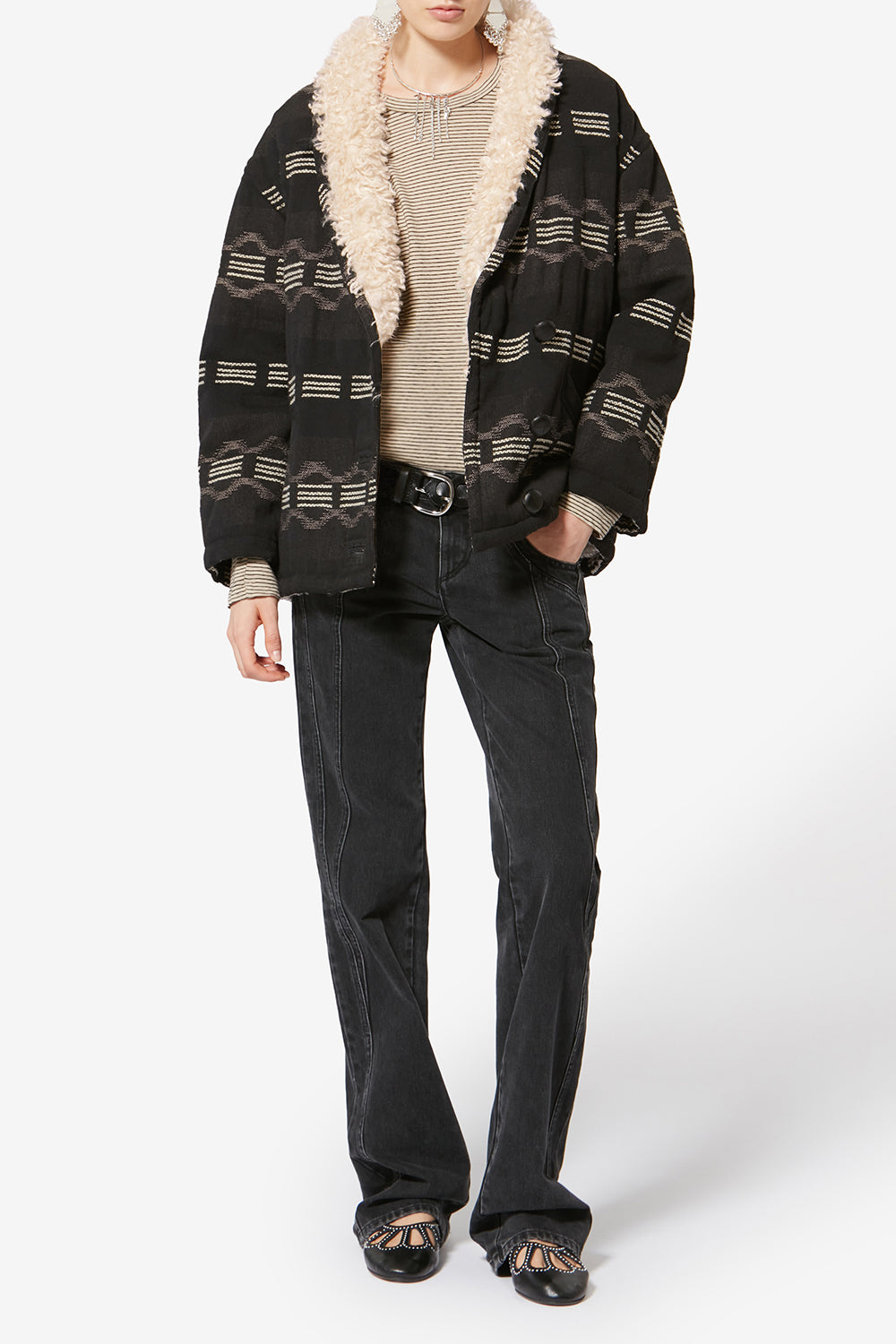 Abrigo corto de jacquard qayla - Negro lavado - Woman - 2