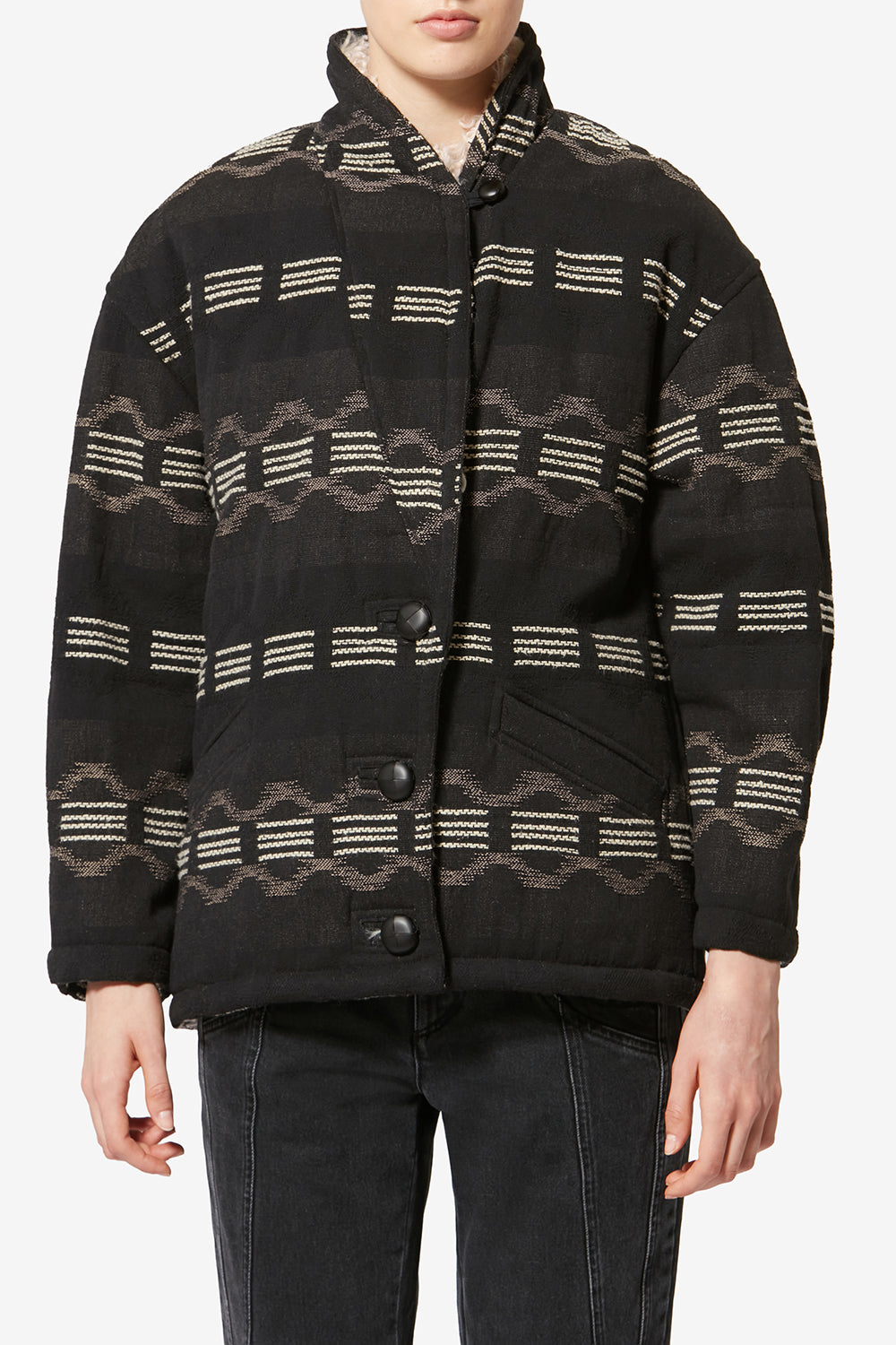 Abrigo corto de jacquard qayla - Negro lavado - Woman - 4