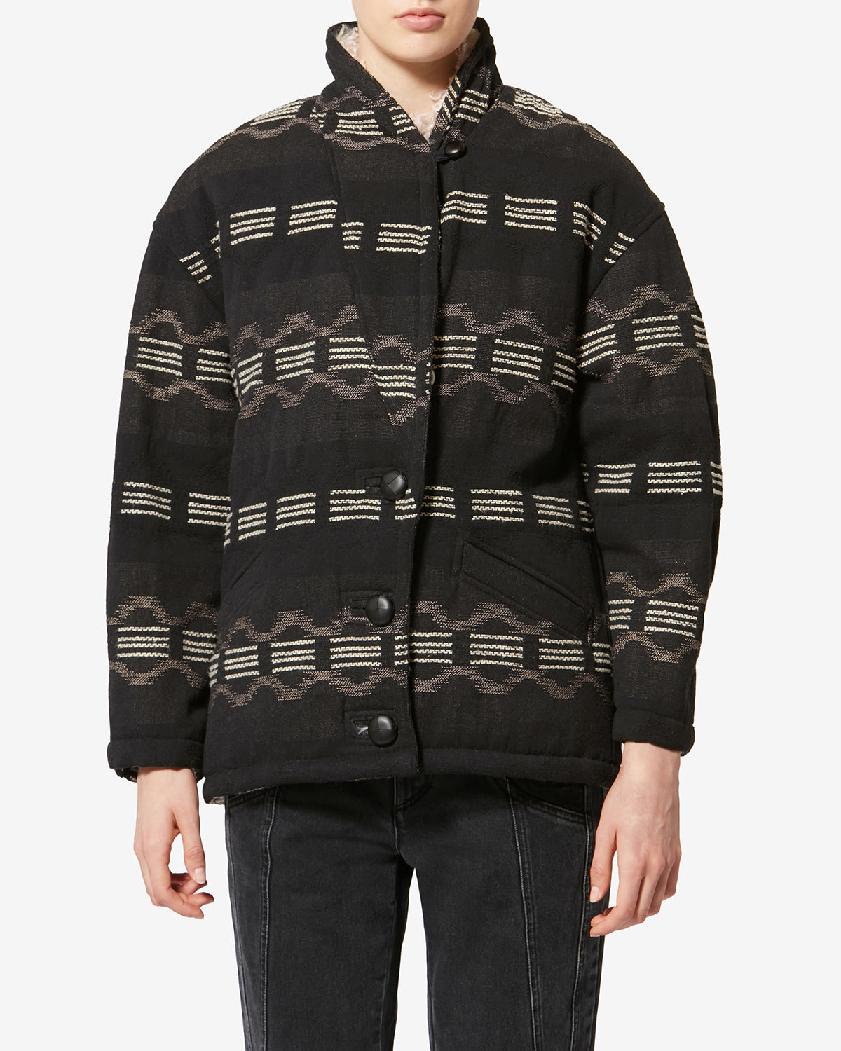 Abrigo corto de jacquard qayla - Negro lavado - Woman - 3